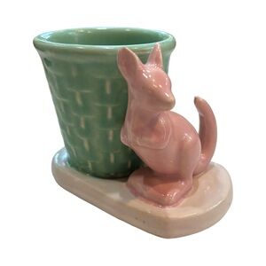 Small Vintage Ceramic Kangaroo Planter with Pink and Green‎ Finish